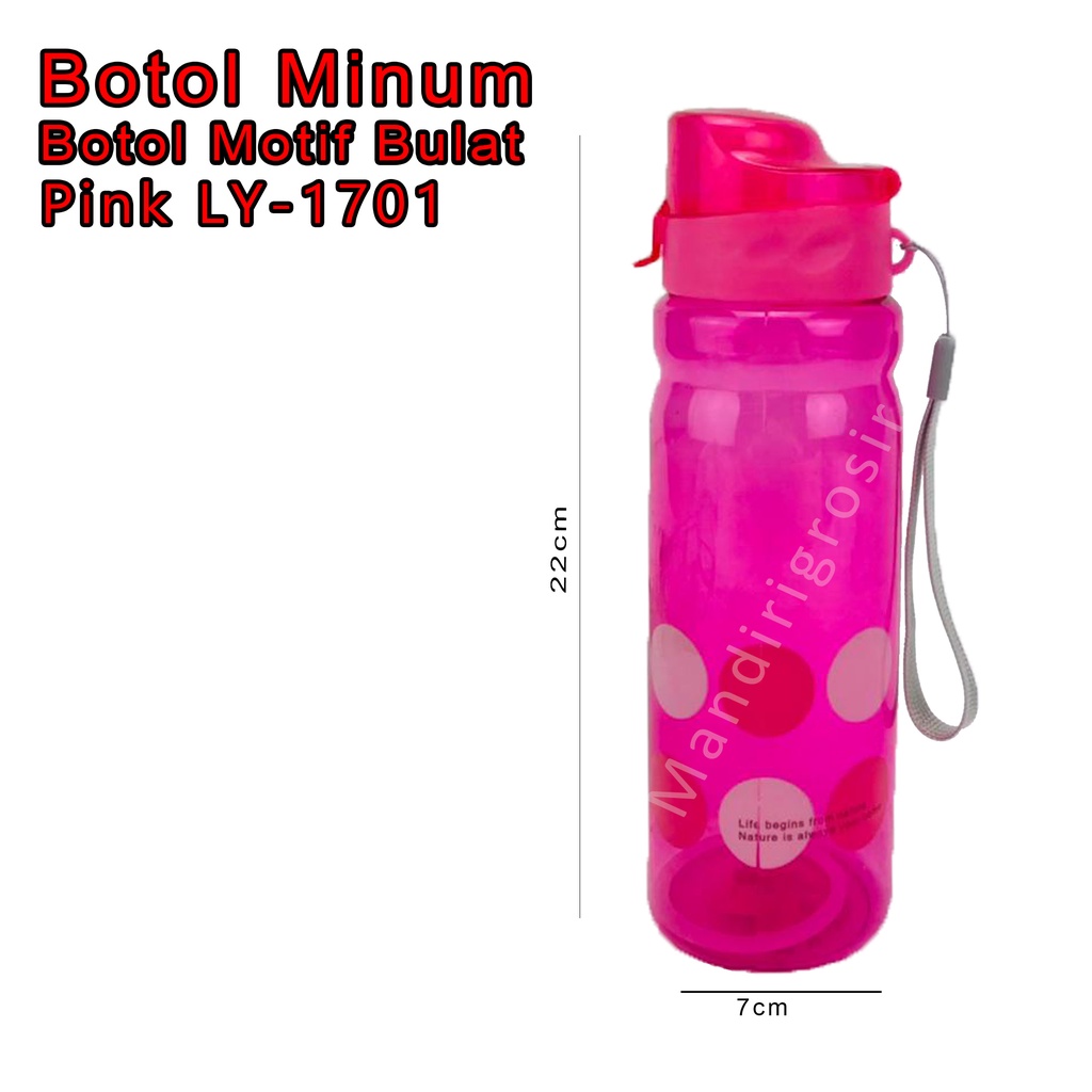 Motif Bulat Warna Pink LY-1701 * Botol minum plastik * 600 ml*