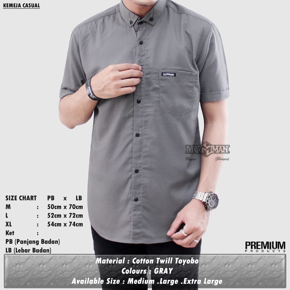 MY MAN Original Kemeja Polos lengan pendek kemeja pria warna grey art seri MY128