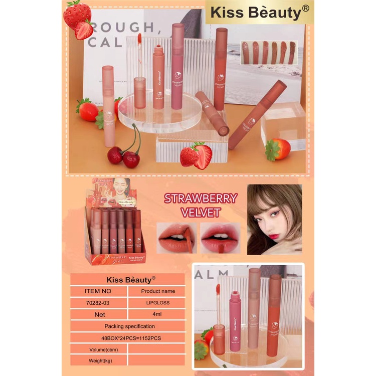 ORIGINAL KISS BEAUTY STRAWBERRY VELVET LIP GLOSS KODE 70282