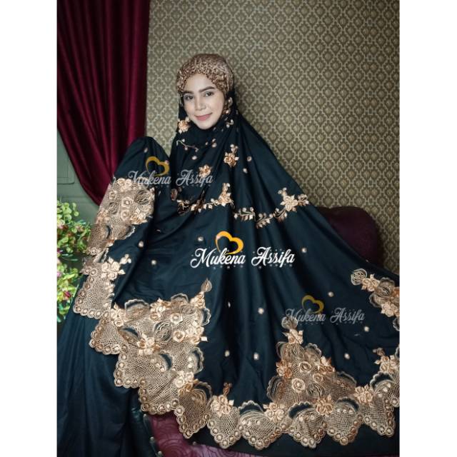 MUKENA Bordir bukittinggi BORDIR EXCLUSIVE motif bordir tumpuk hitam tembaga