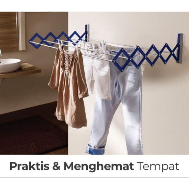 jemuran pakaian dinding lipat serbaguna gantungan baju tempel dinding besi lipat 150 cm