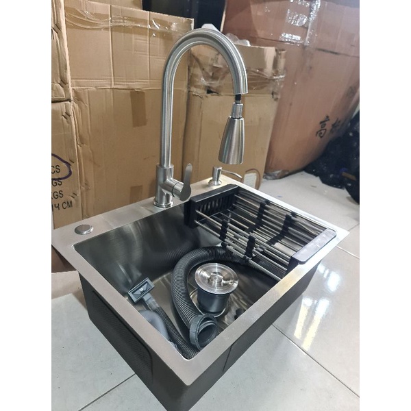 KITCHEN SINK / Bak cuci piring stainless sus304 tebal 3mm 60cm PAKET KOMPLIT