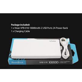 POWER BANK VIVAN VPB-V10 2 USB 10000MAH SUPER THIN PORTABLE POWERBANK