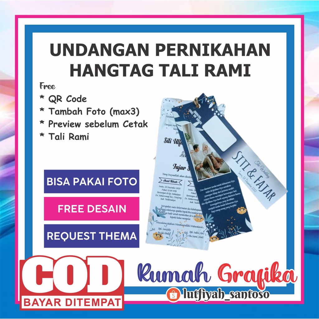 (TERMURAH) Undangan Murah terbaru 2022 Minimalis Cantik dan Elegan Undangan Pernikahan Hang Tag Tali