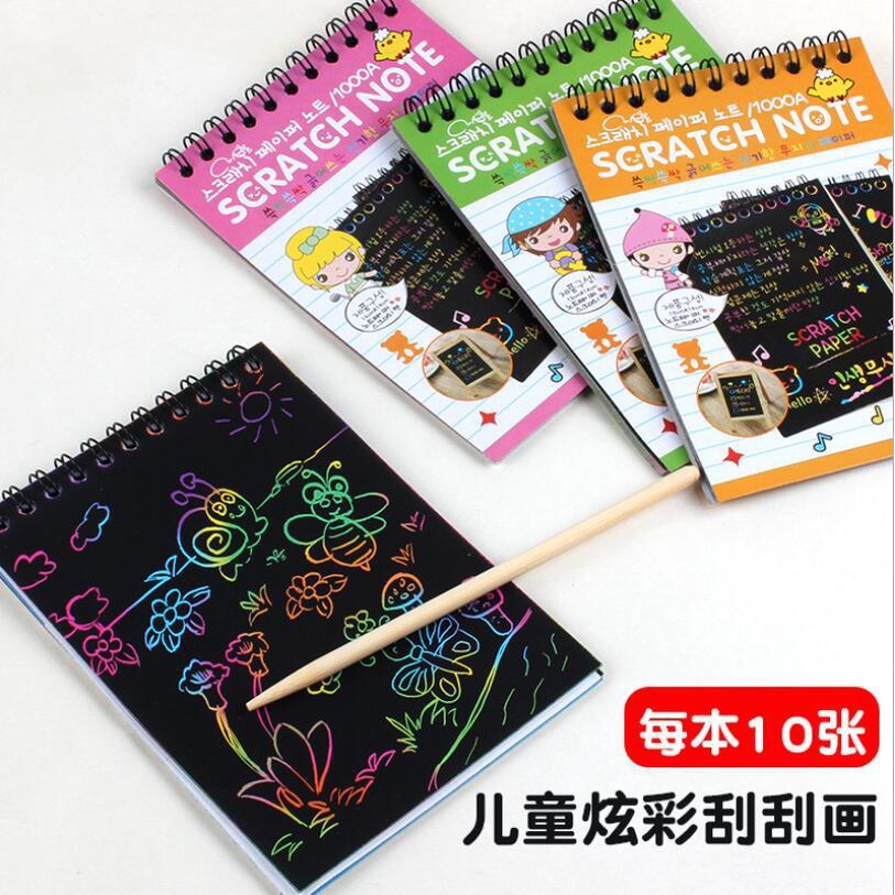 (Pimenova) SCRATCH Note Black Paper Graffiti DIY Coils Drawing Book Colorful Paper Mini Notes Kecil Gesek