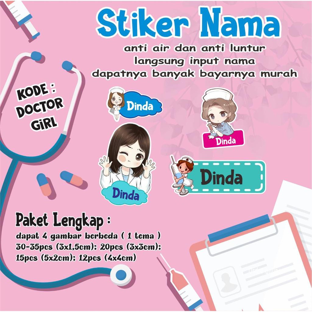 

Stiker Label Custom Printing UV / Chibi Girls / Dino / Doctor Boy / Girl