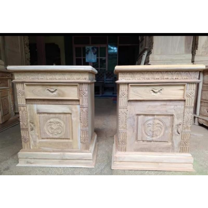 Nakas laci ukir, meja hias kayu jati Jepara mentahan