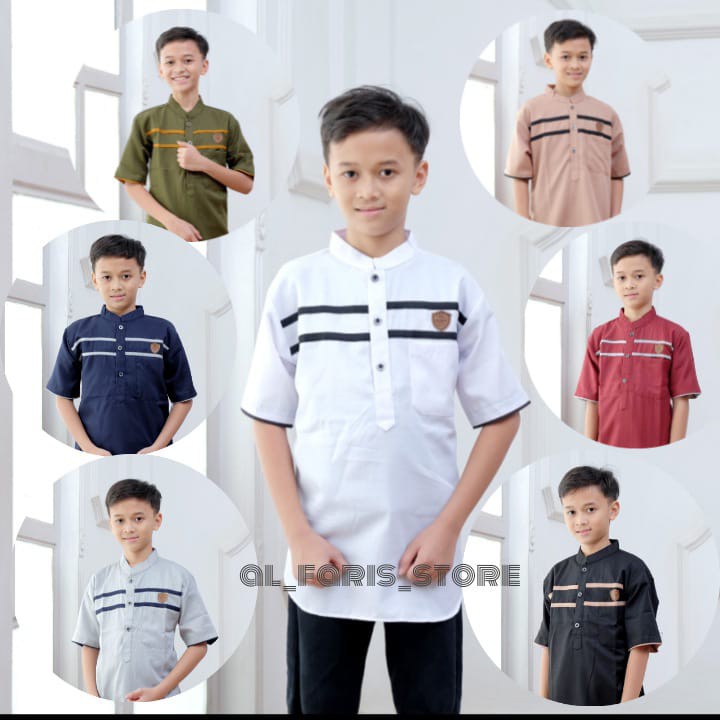 Baju kurta anak laki laki putih 12 tahun lengan pendek