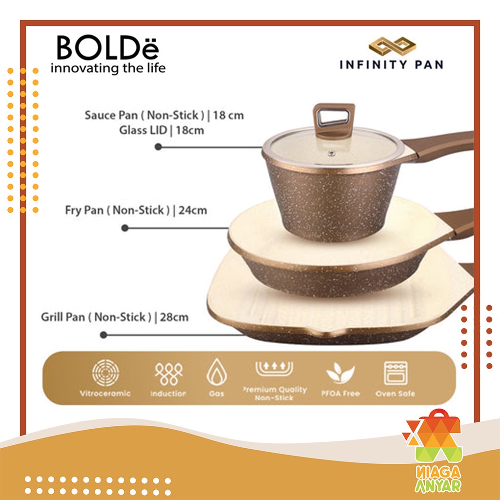 NA BOLDe Infinity Pan 3+1 Sets Gold / Peralatan Masak Panci Premium / Panci Wajan Premium Set