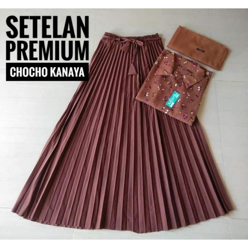 Setelan Premium 3in1 Plisket Warna Choco