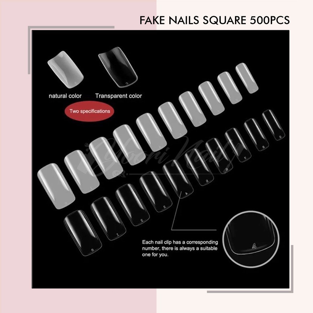 Fake nails square clear / natural 500pcs kuku palsu full cover polos bening / cream