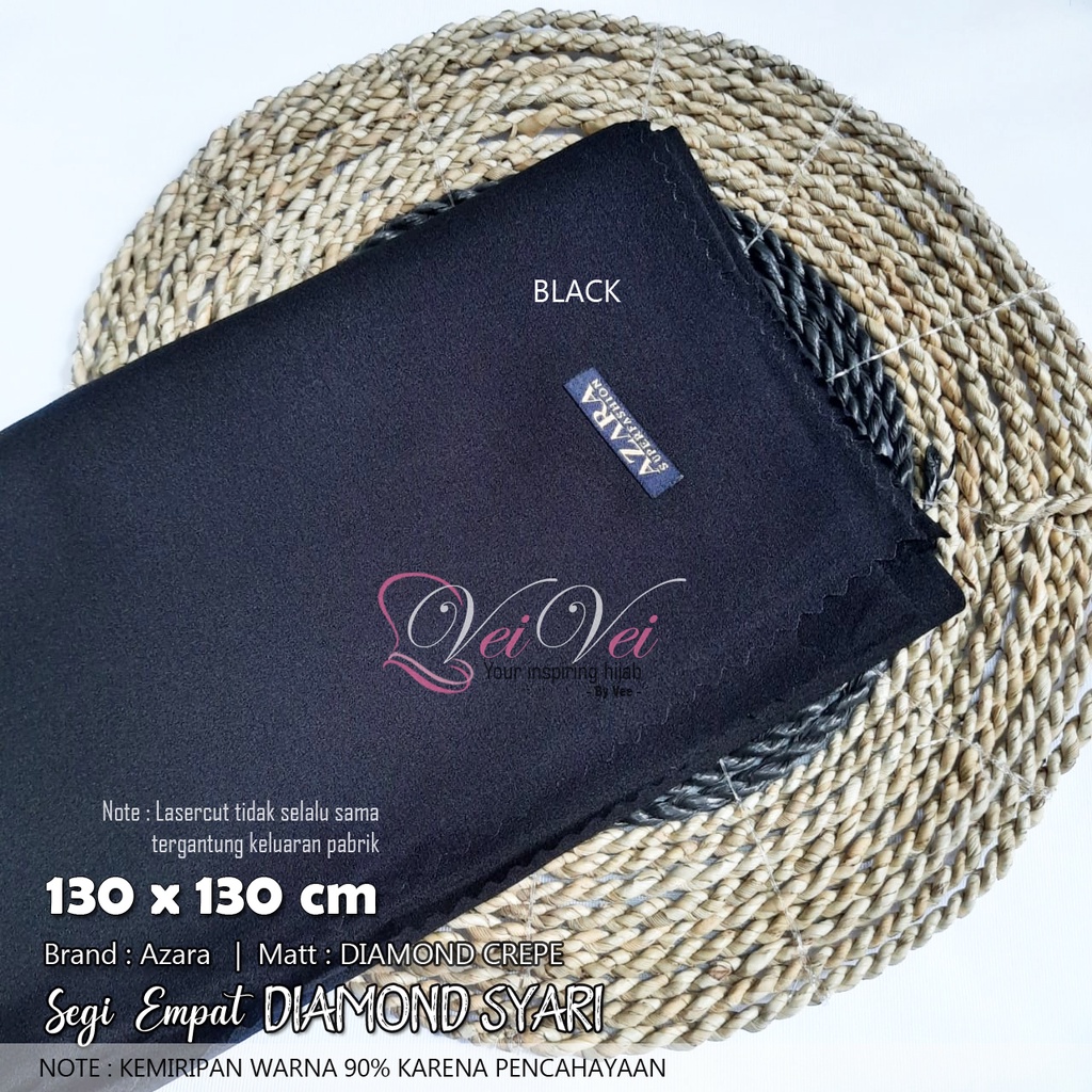 [ 130 x 130 cm] DIAMOND CREPE LASER - JILBAB SEGI EMPAT SYARI JUMBO AZARA-BLACK