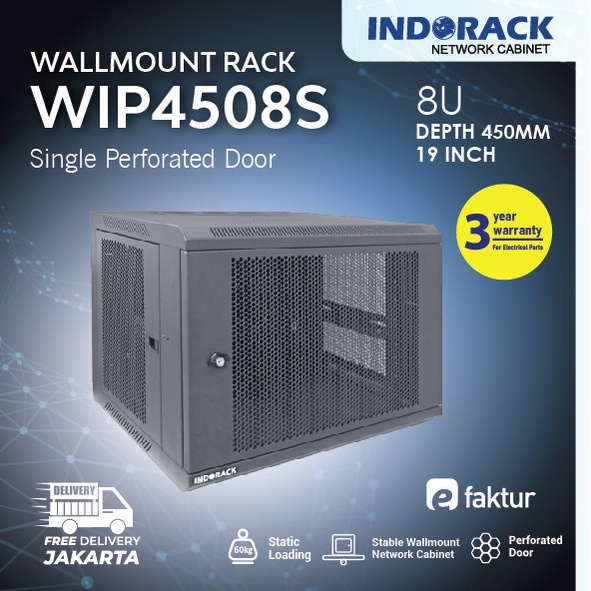 WIP4508S INDORACK WALLMOUNT DEPTH 450MM 8U PERFORATED SINGLE DOOR