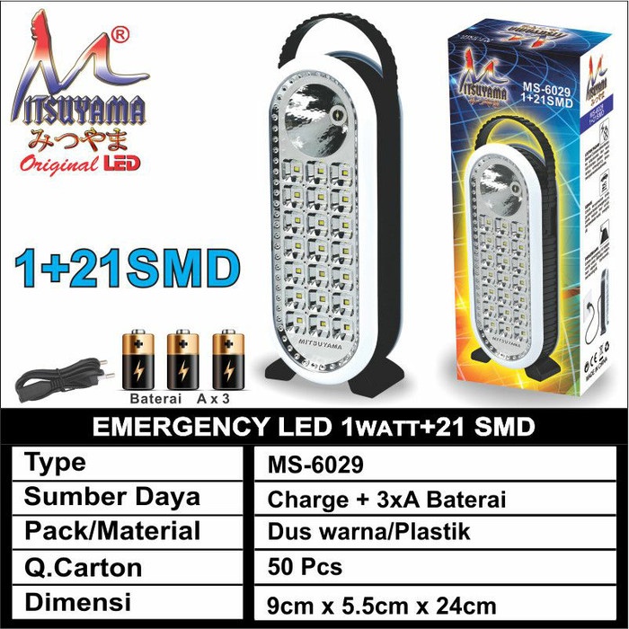 COD SENTER MITSUYAMA LAMPU EMERGENCY LED SENTER 1W &amp; 21 SMD MITSUYAMA MS-6029 [TERBARU]