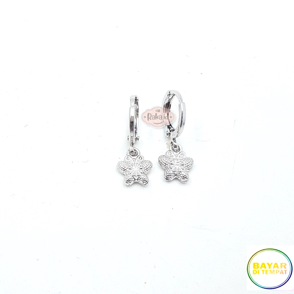 Anting Clip / Klip Kupu Kupu Bulat Silver Perhiasan Aksesoris Wanita 906