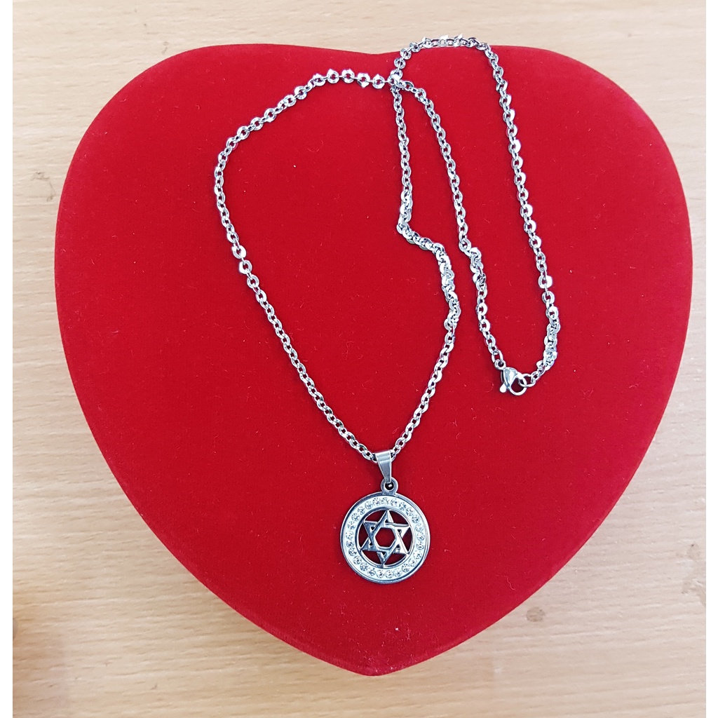 Kalung Nuri Kaca / Kristal  + Leontin Bintang Daud / David star Besi Putih Asli Ambon