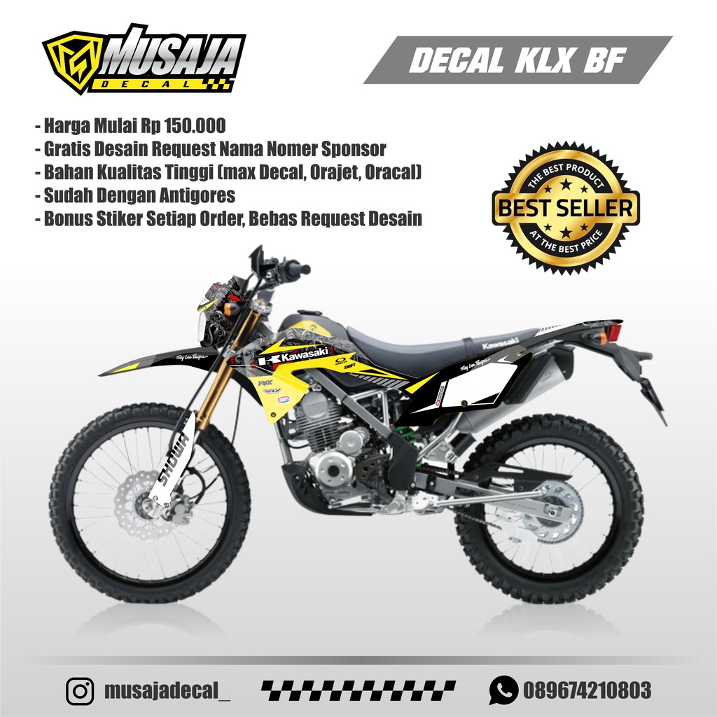 Decal KLX bf full body Hitam kuning ilustrasi cewek - Decal stiker KLX 150 bf fullbody