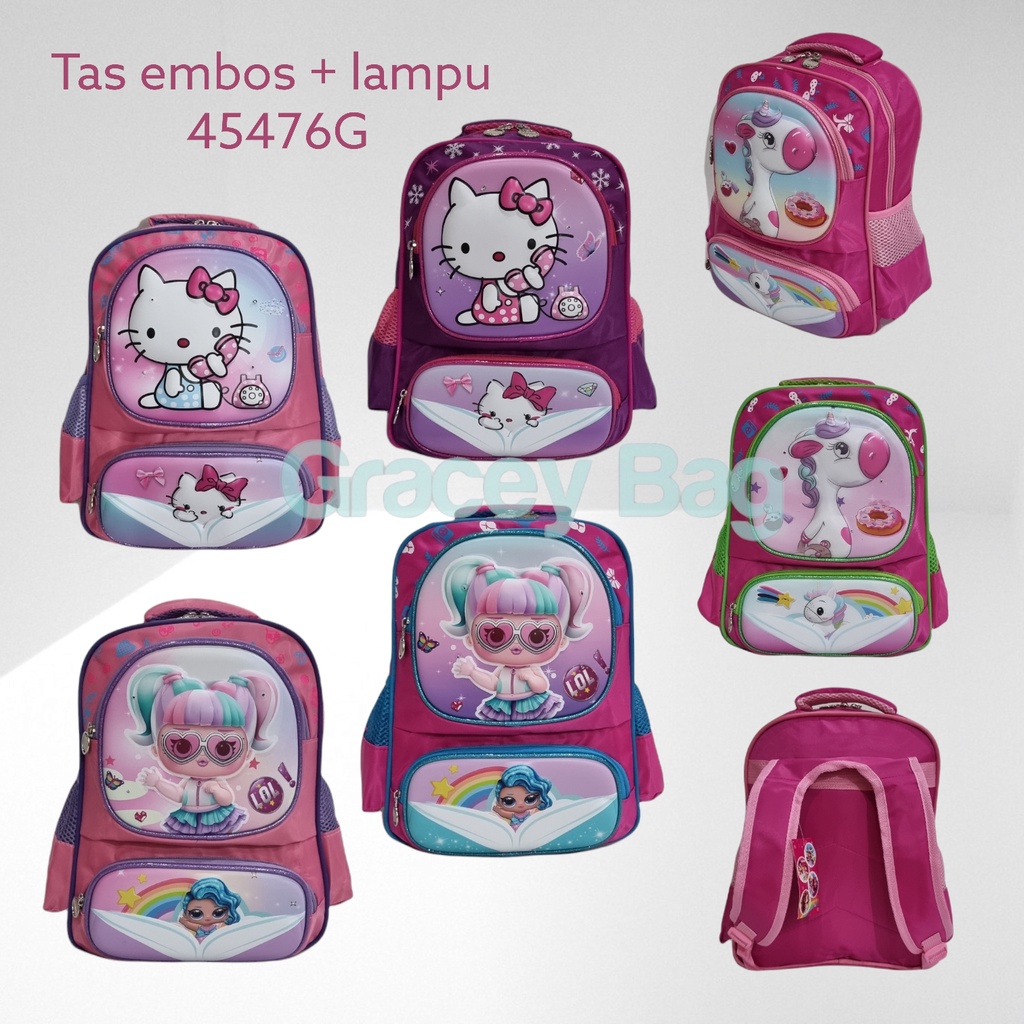 Tas Ransel Lampu Anak Perempuan TK/PAUD/SD Kelas Kecil / Tas Karakter 45476G-7