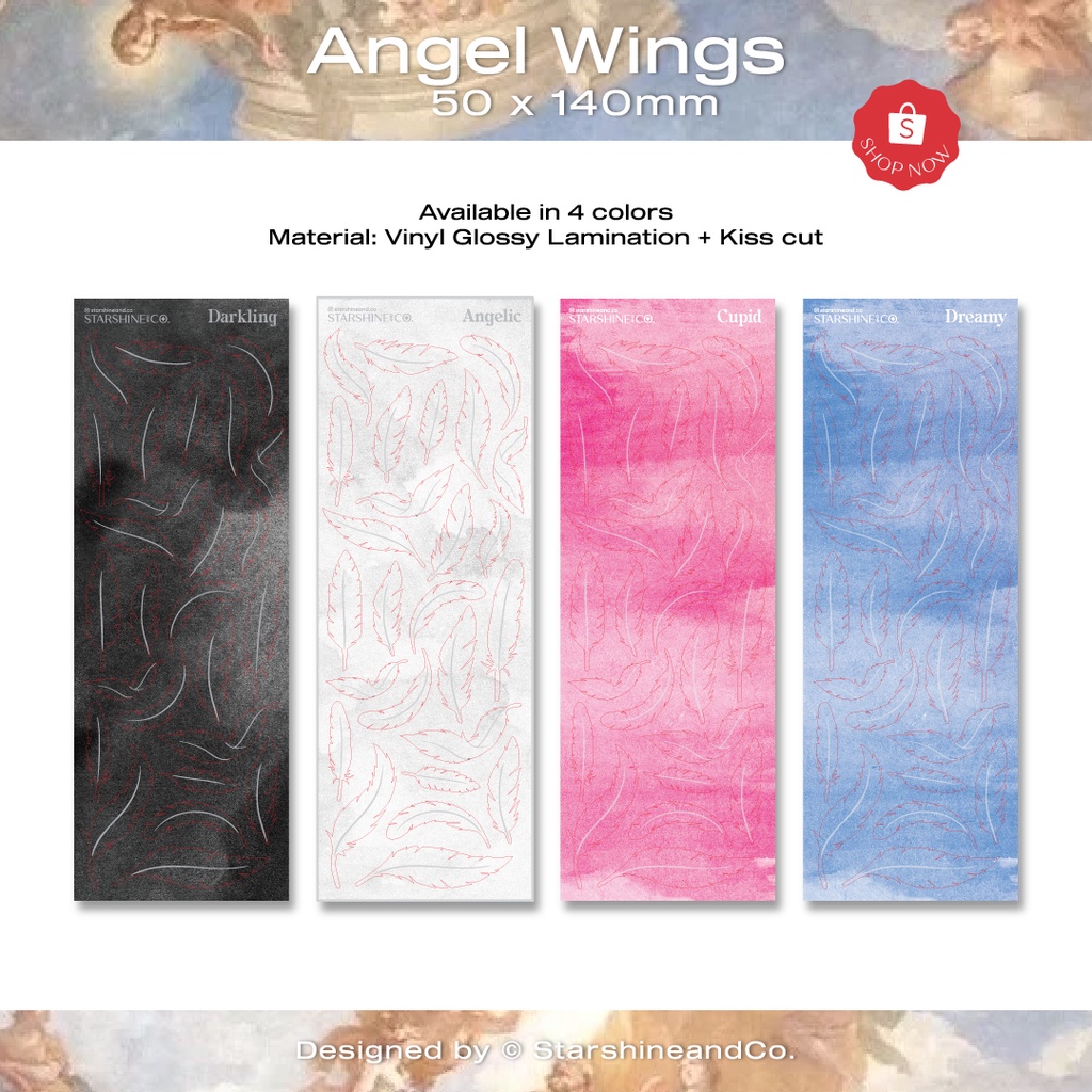 

[starshineandco.] Angel Wings Feather Sticker Kiss Cut Planner Kpop Deco Polco