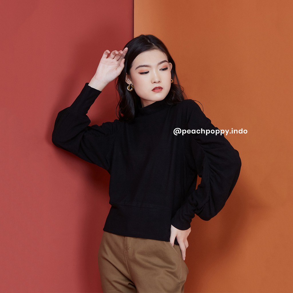 Peach Poppy Minji Top - Atasan Wanita Blouse Turtleneck Lengan Panjang Puff