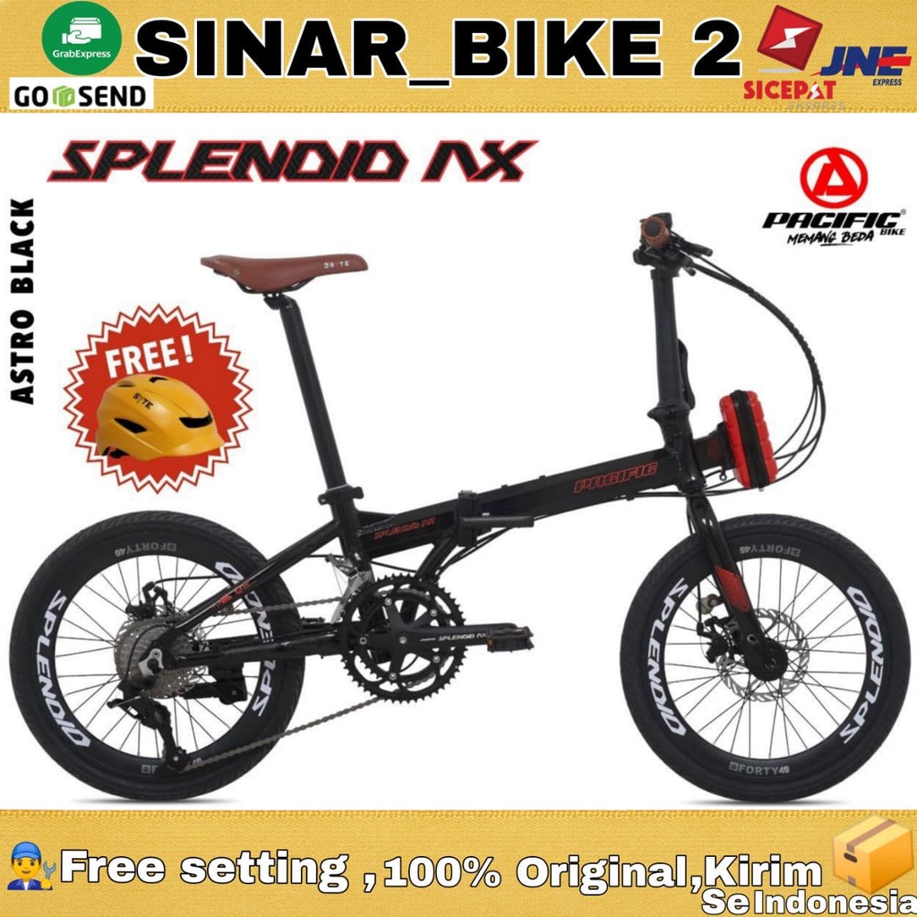 Sepeda Lipat 16 Inch PACIFIC SPLENDID AX Frame Alloy 9 Speed Rem Cakram Bonus Helm