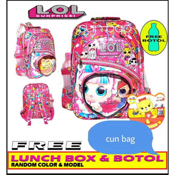 3in1 tas anak sekolah tk dan sd motif lol  dan bt21 free tempat makan dan botol