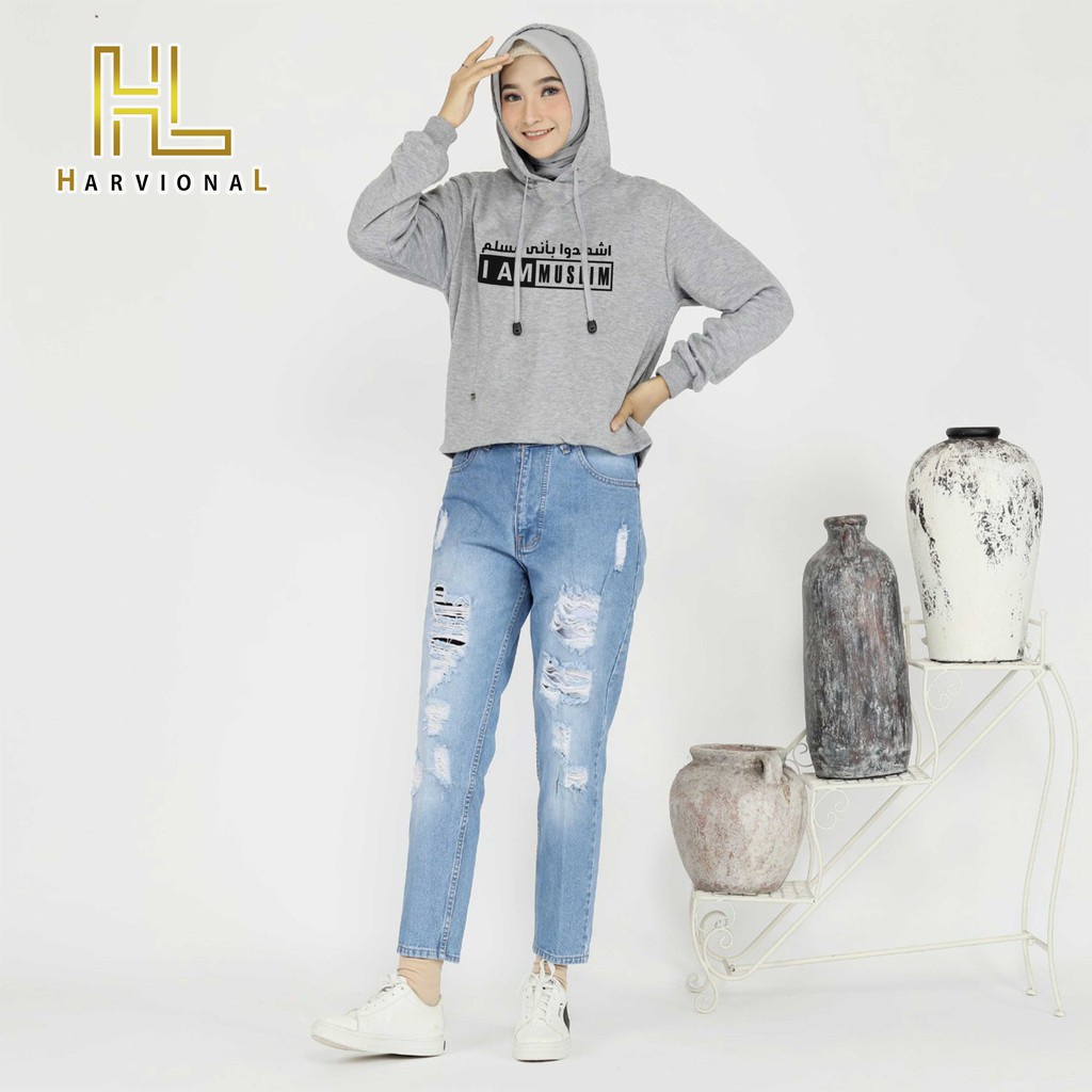 SWEATER CROP HOODIE I AM MUSLIM BAHAN POLOS TERLARIS