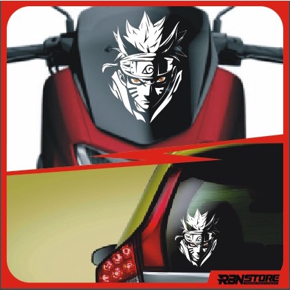 STIKER WINDSHIELD MOTOR MATIC PCX NMAX UZUMAKI NARUTO HOLOGRAM DAN PUTIH CUTTING STICKER