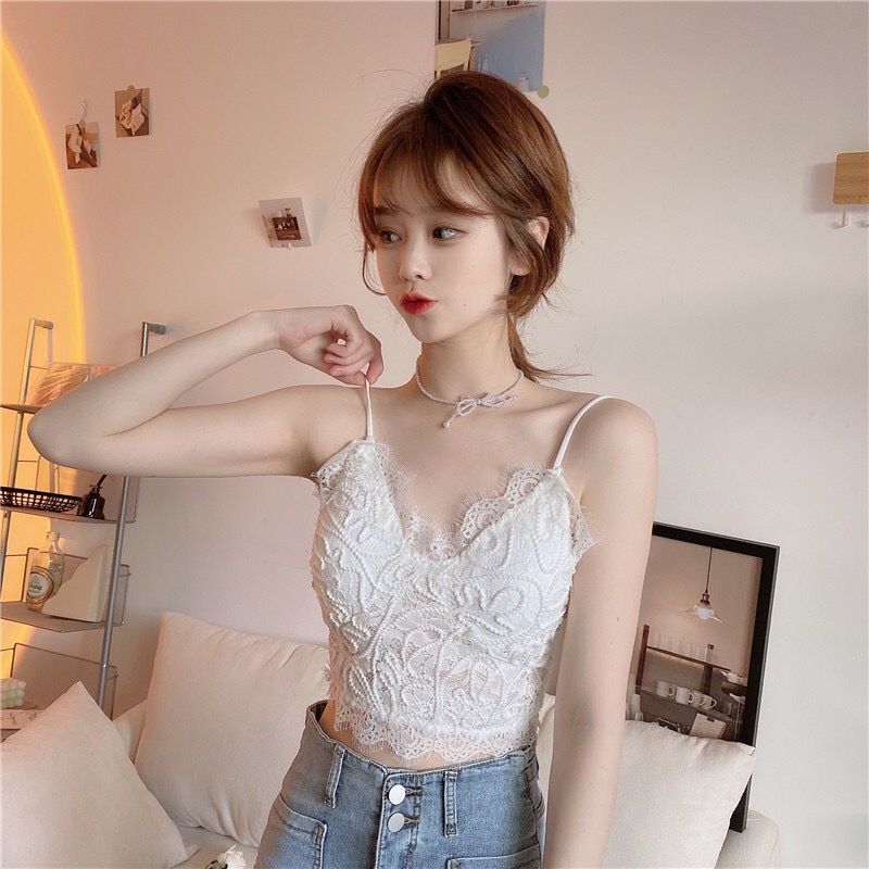 Victoria Bra BH Tanktop Crop Korean Lace Vintage Wanita Motif Bunga Retro Gaya Korea 1107