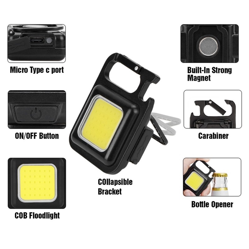 Lampu Senter LED COB Mini Multifungsi USB Rechargeable Dengan Gantungan Kunci Untuk Outdoor / Camping / Memancing