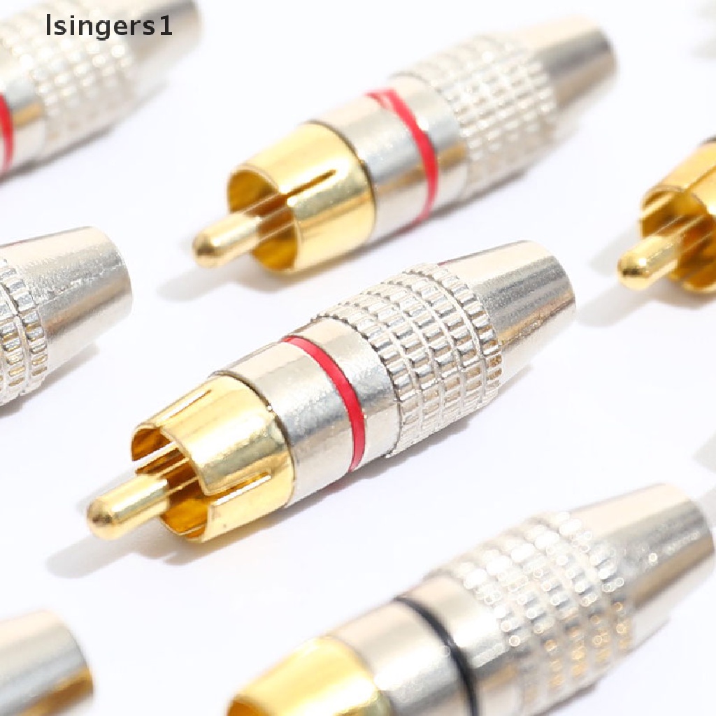 (lsingers1) 10pcs / Set Plug Konektor RCA Male Lapis Emas Untuk Kabel Audio / Video