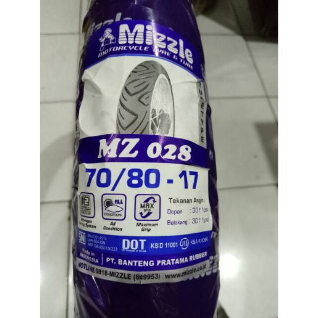 Ban Mizzle 70/80-17 MZ 028 dan Ban Dalamnya