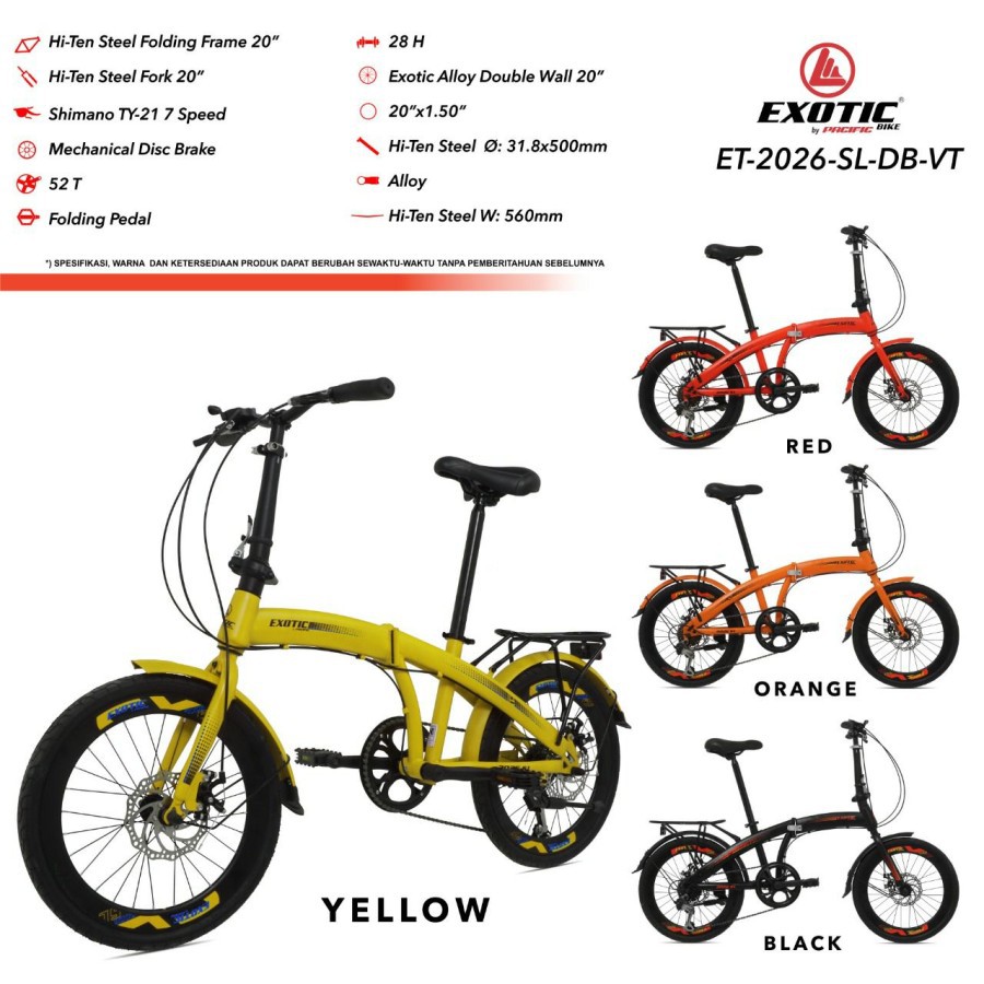 SEPEDA LIPAT EXOTIC ET-2026 SL DB VT 20&quot; 7 SPEED FRAME STEEL BICYCLE FOLDING BIKE