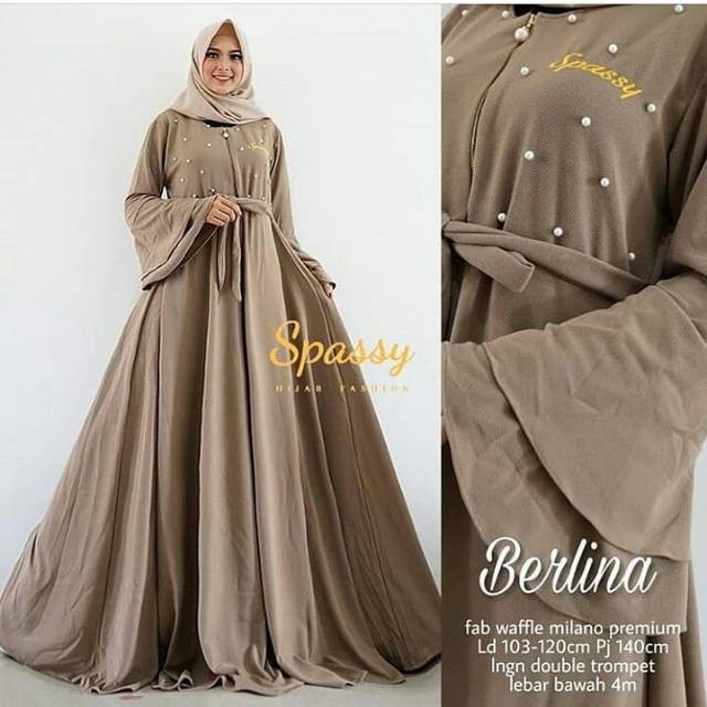 BERLINA DRESS Bahan Moscrepe Aplikasi Mutiara Baju Hijab Panjang Simple Gaun Kerja Muslimah