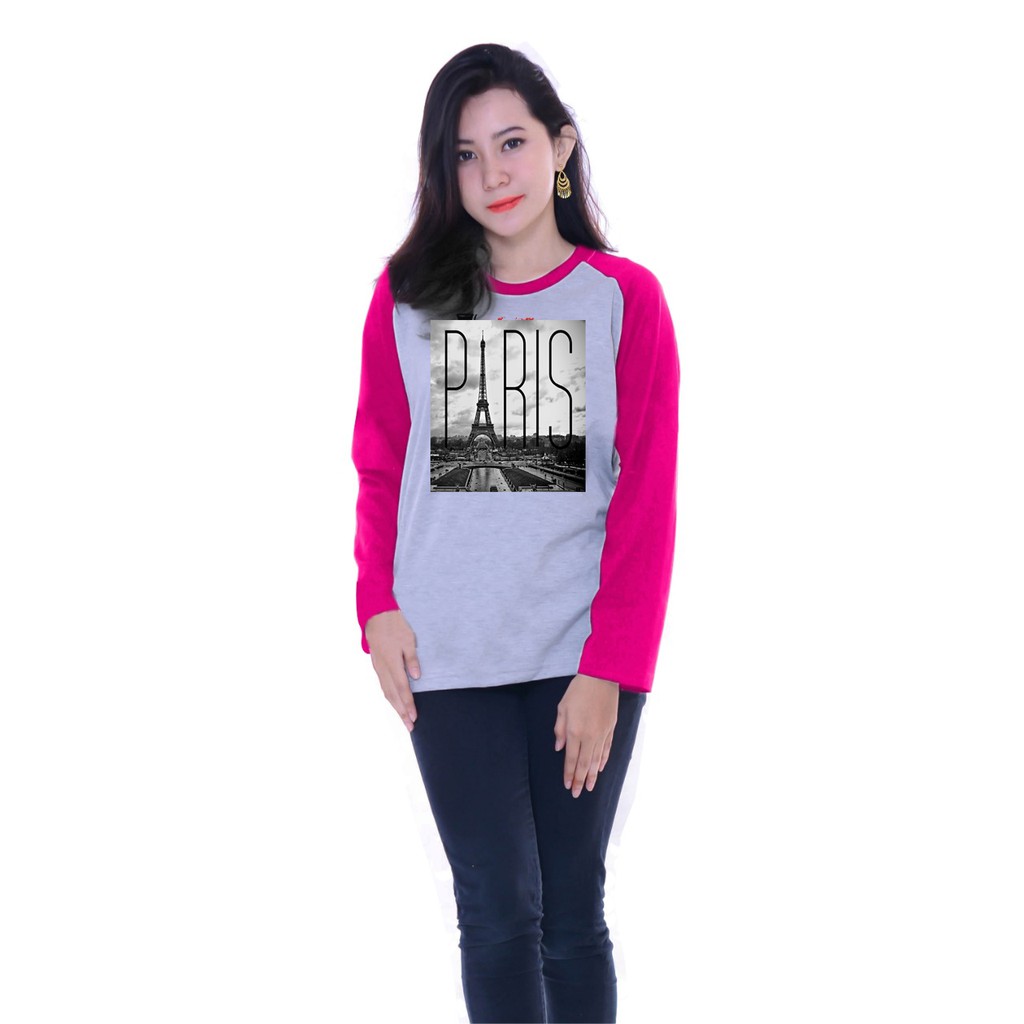 Kaos Raglan | Gambar Paris | Kaos lengan panjang | Atasan wanita | Ukuran M - L - XL - XXL