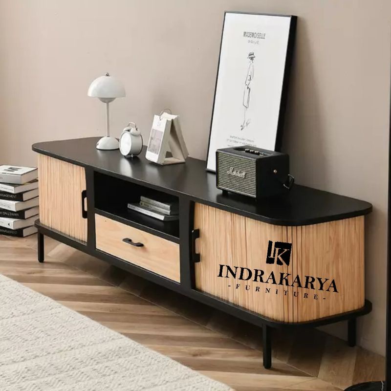 meja tv cabinet minimalis modern kayu jati solid jepara