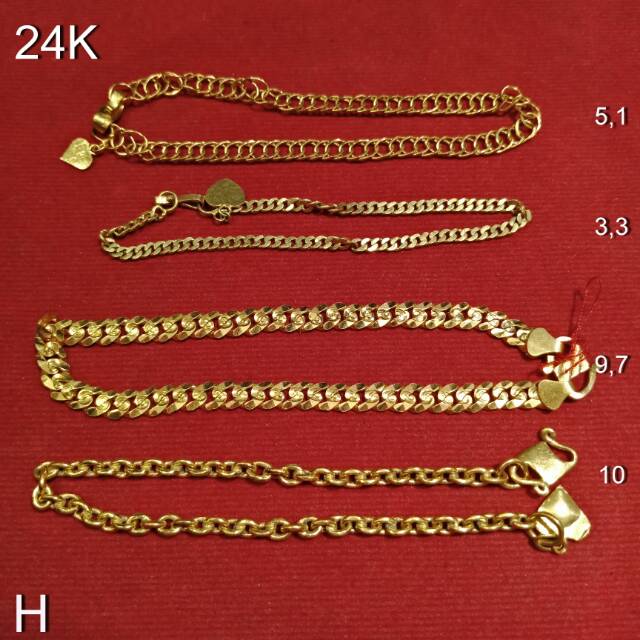 24K Gelang rantai tangan anak dan dewasa emas asli berbagai model variasi rantai rante koin plat sisik naga bunga