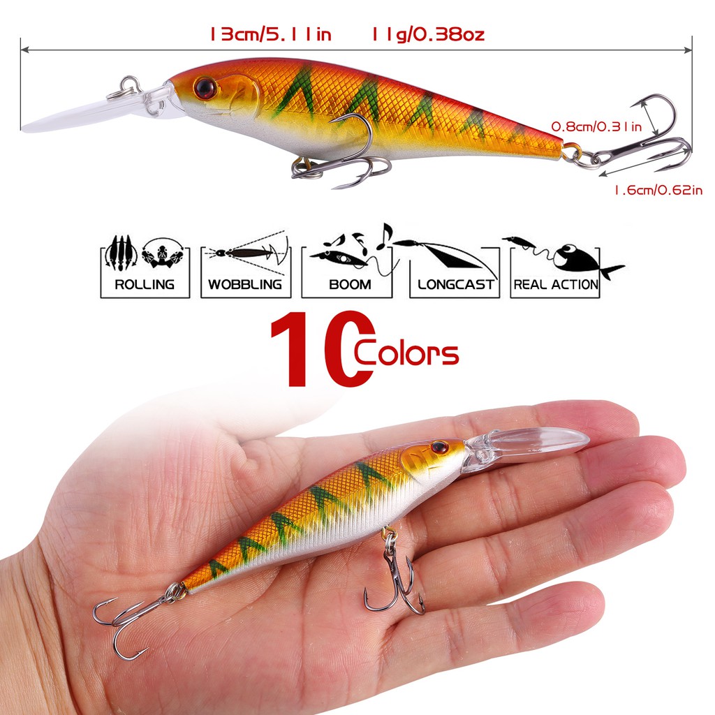 Sougayilang 13 cm/11g Ikan Kecil Crankbait Lure Metal Triple Fishing Hooks Fishing Bait Fishing Lure