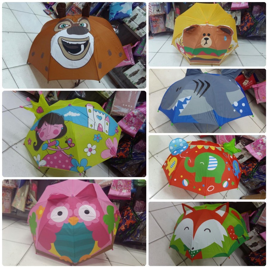Payung anak kuping JUMBO / telinga animal / princess / kartun mix - 77003
