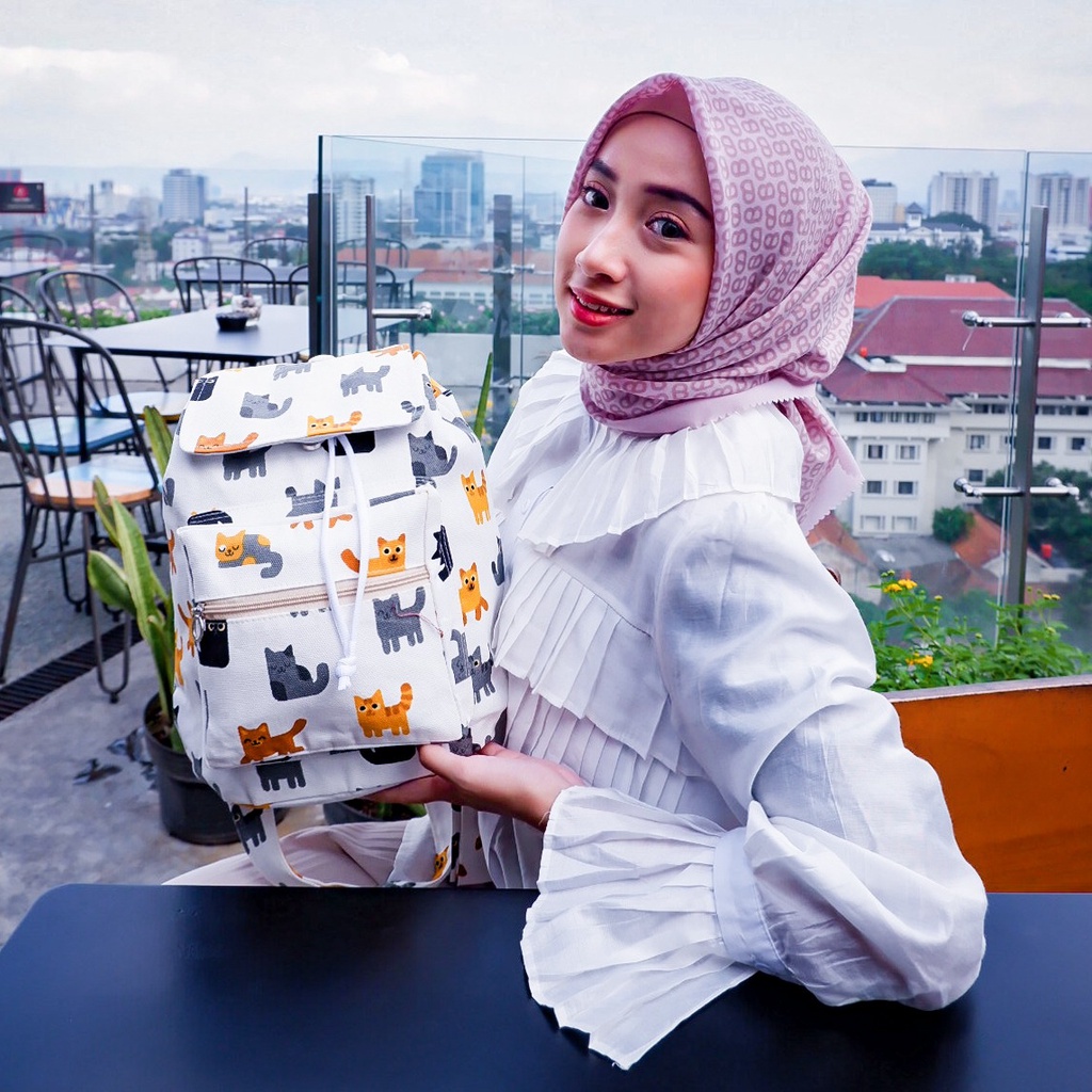 RANSEL SERUT KUCING ORANGE // taskanvasbdg - tas kanvas fashion - tas ransel wanita - tas wanita - tas lucu - cewe