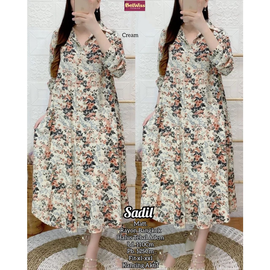 SADIL LONG TUNIK / 8.7 / BAHAN KATUN RAYON HQ / LD 110 CM / PB 127 CM / FIT XL-XXL / FULL KANCING / BELLWIS