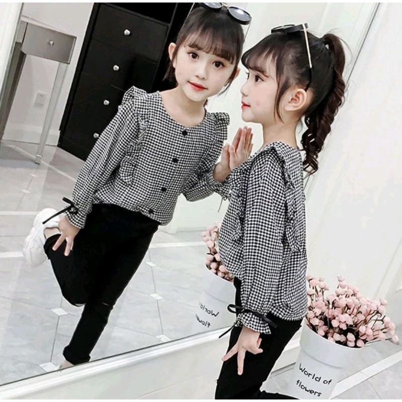 Blus/blus anak/blus Anak Perempuan/Blus Anak Usia 2-12 Tahun/BLOUSE GEMPI/Blus Corak Kotak/Pakaian A