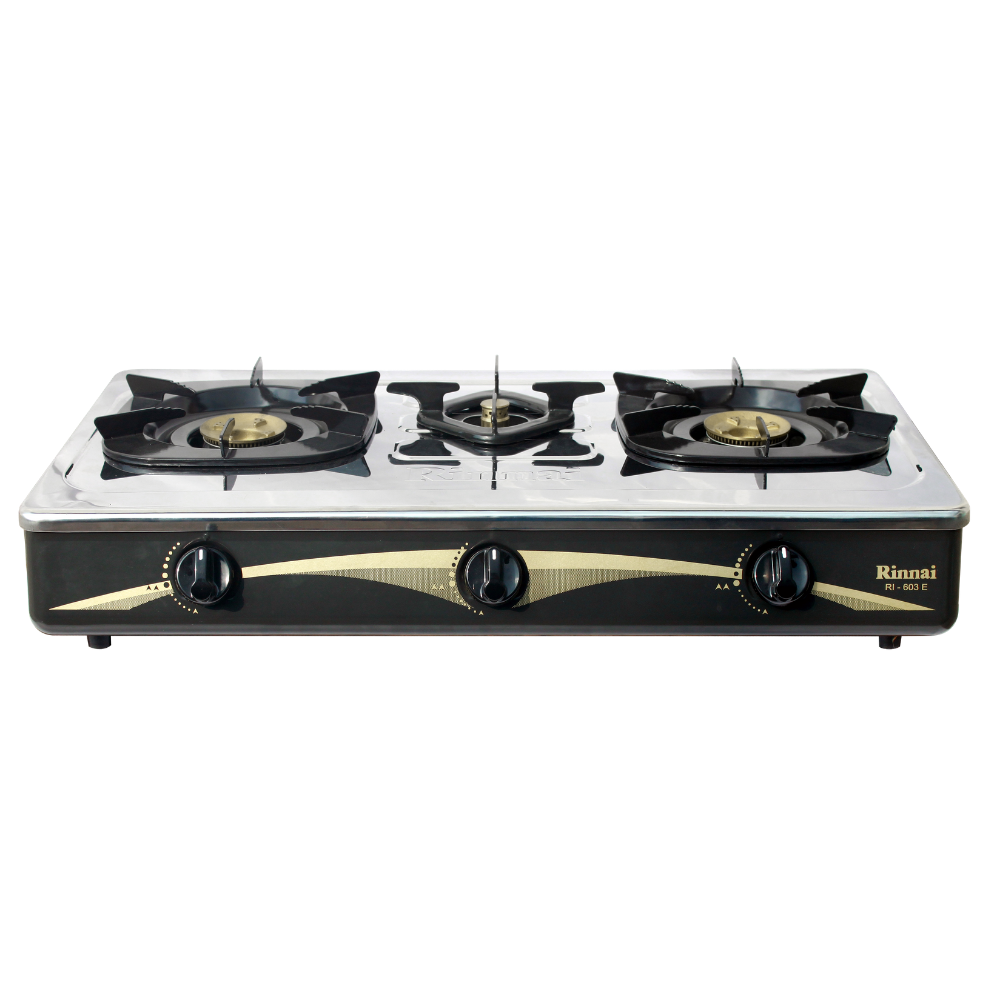 Rinnai RI-603E Kompor Gas Stove Stainless 3 Tungku RI 603 E / RI603 E / RI 603E / RI-603 E / RI603E