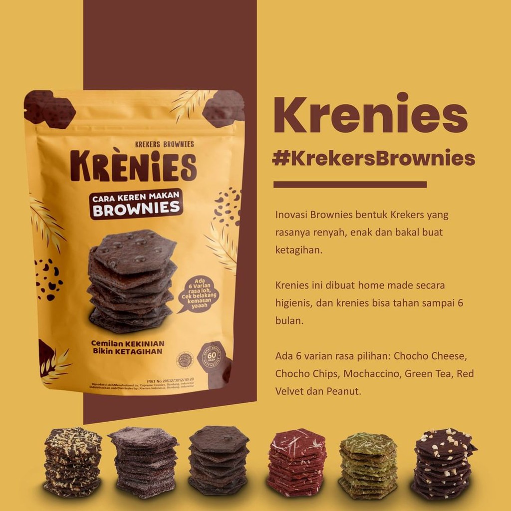 

Krenies - Kreker Brownies (Brownies Kering) Aneka Topping Kemasan Toples 100 gr