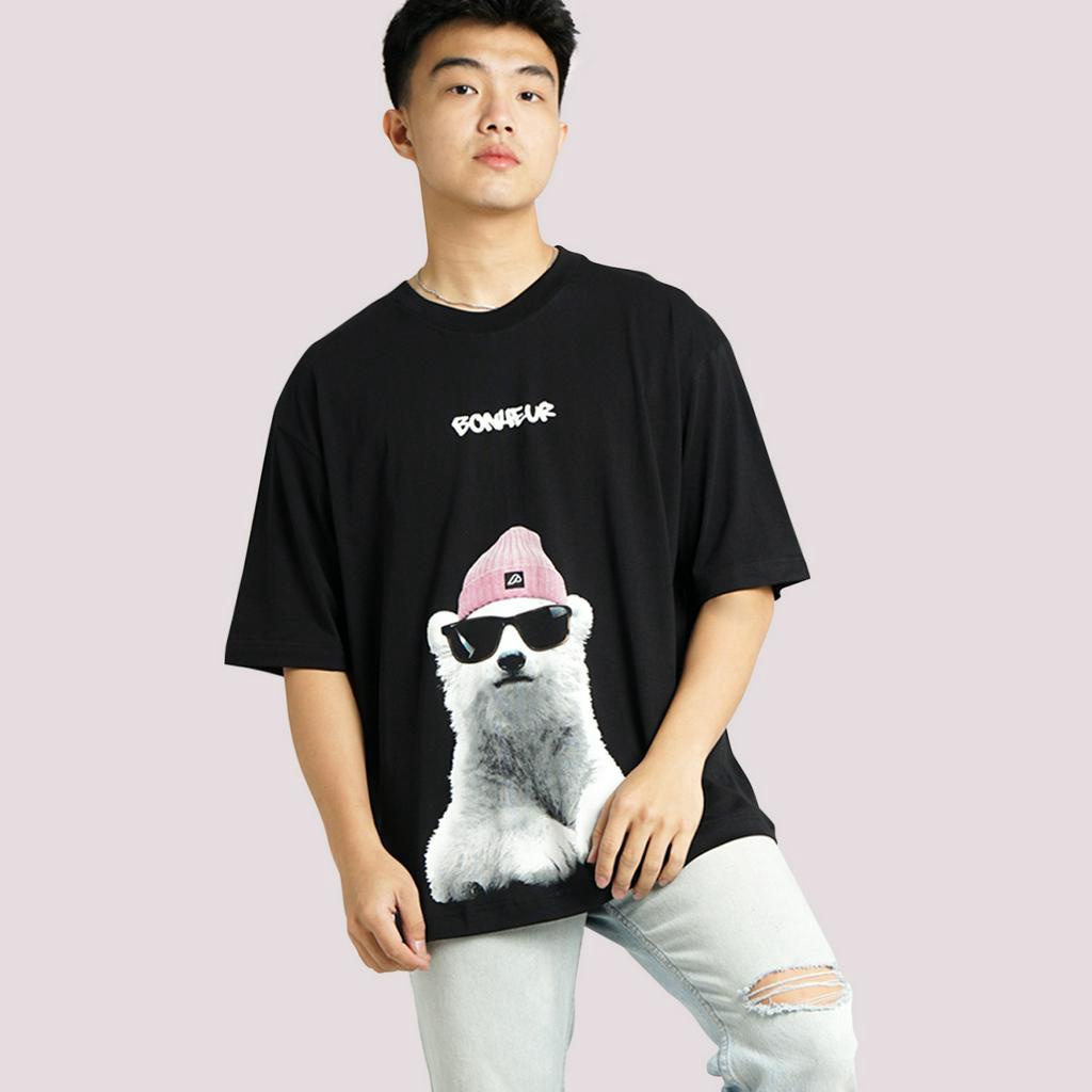 Pennay T shirt Kaos Pria Polar Bear Oversize Hitam