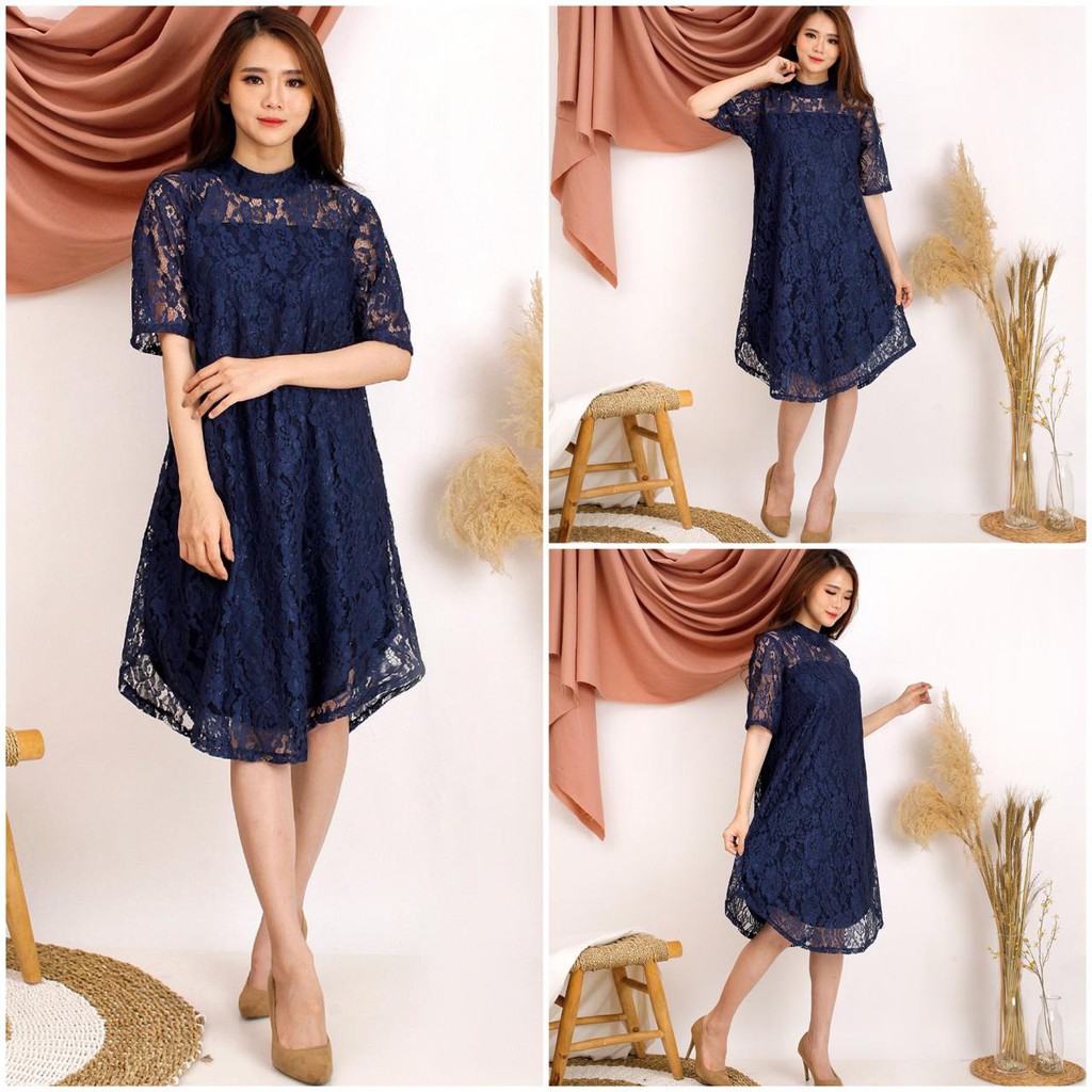 (PASTI REALPIC) DRESS RIHANA BRUKAT CORNELI TULANG TIMBUL GLITTER DRES BROKAT NATAL PESTA