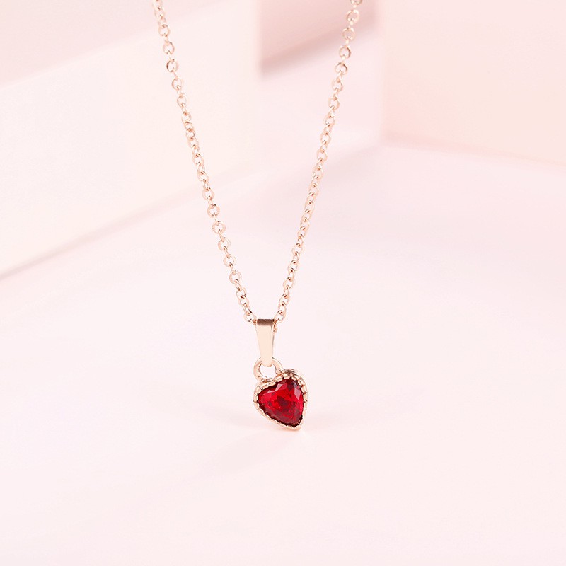 Kalung Titanium Batu Giok Imitasi Korea Gold Rosegold Silver Bola Love Batu Merah - BN302