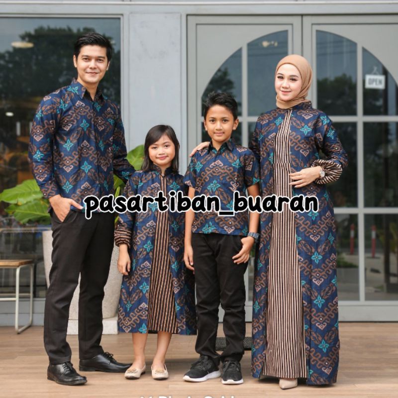 Batik Batik Iskandar Couple Gamis Kemeja Songket Zigzag Baru Biru