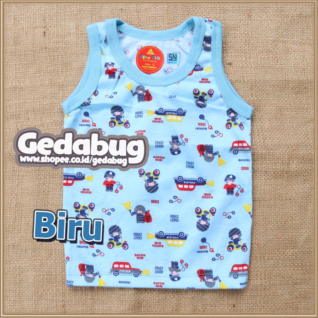 3 pcs Kaos anak lengan Kutung Warna Singlet Agree SM 050 WARNA Motif Car | Kaos Dalam Anak Kutung