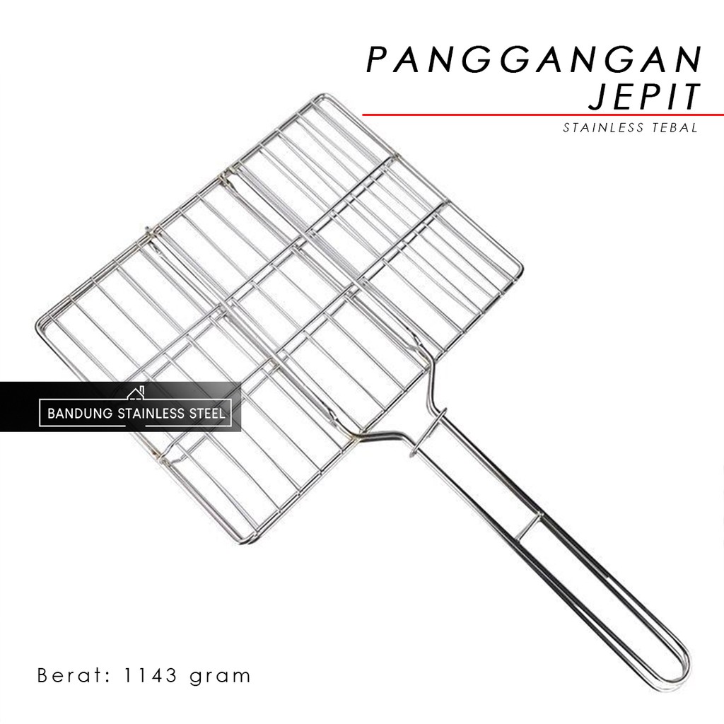 Panggangan Jepit JUMBO BESAR Barbeque BBQ Grill ikan daging lobster stainless steel tebal bakaran